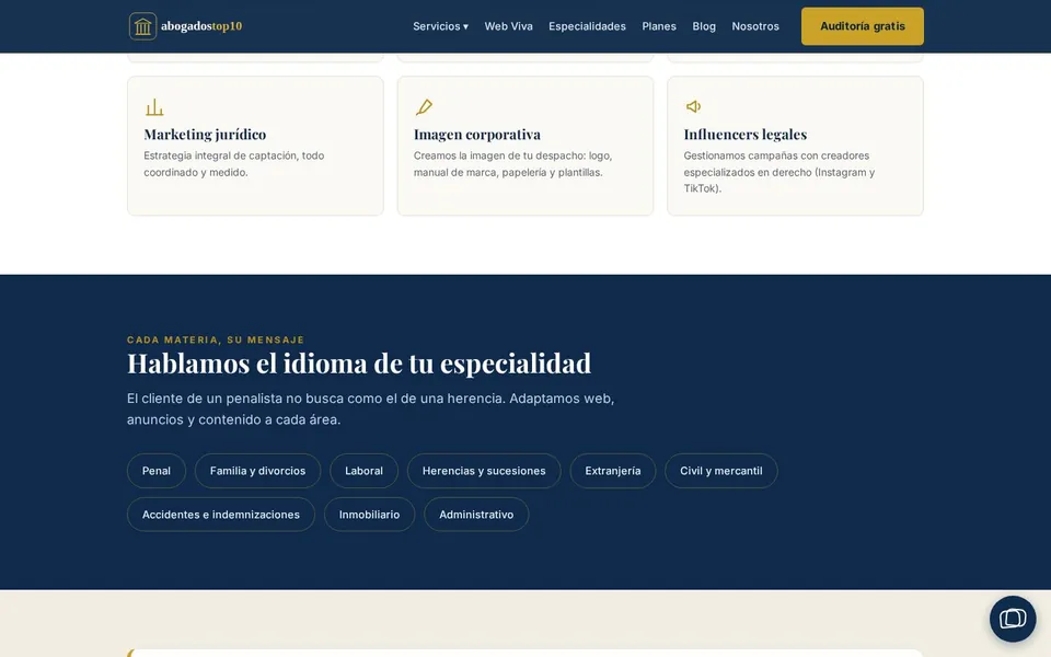 Servicios y mensajes adaptados a cada especialidad