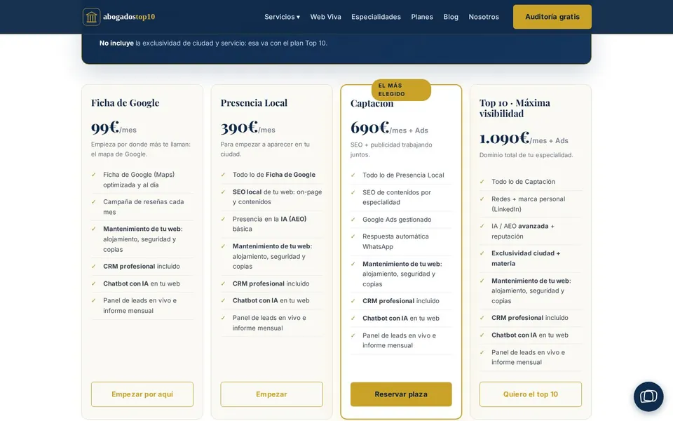 Planes de visibilidad con precios públicos
