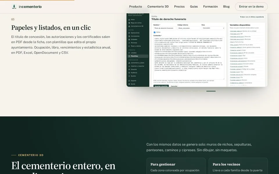 Documentos en PDF con plantillas del ayuntamiento y cementerio 3D