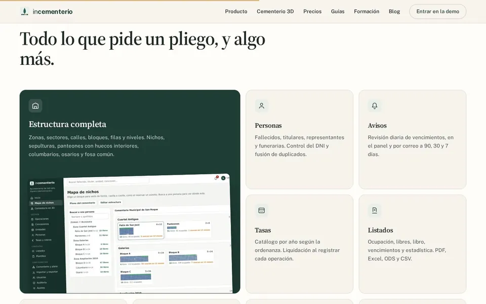 Ficha técnica: estructura completa, personas, avisos, tasas y listados