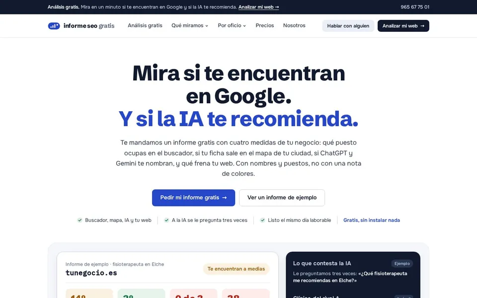 Portada con un informe de ejemplo