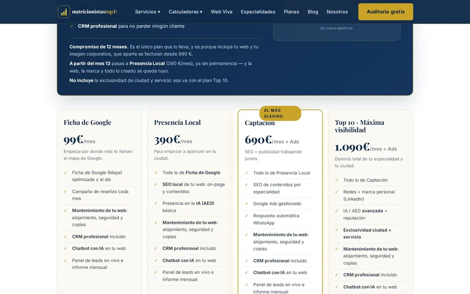 Planes de visibilidad con precios públicos