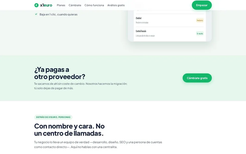 Migración gratis y el equipo, con nombre y cara